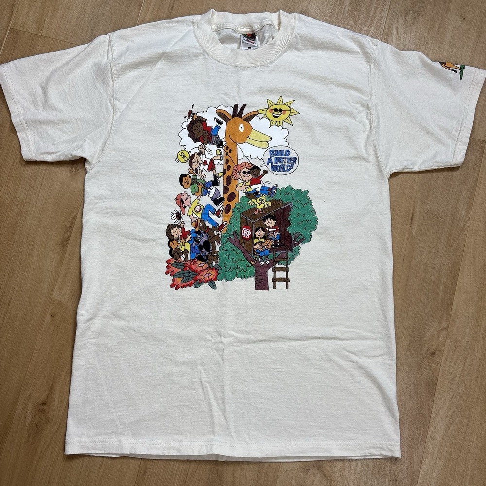 Vintage CROP Stop Hunger Tshirt School Kids Cartoon Graphic CWS Mens Large
